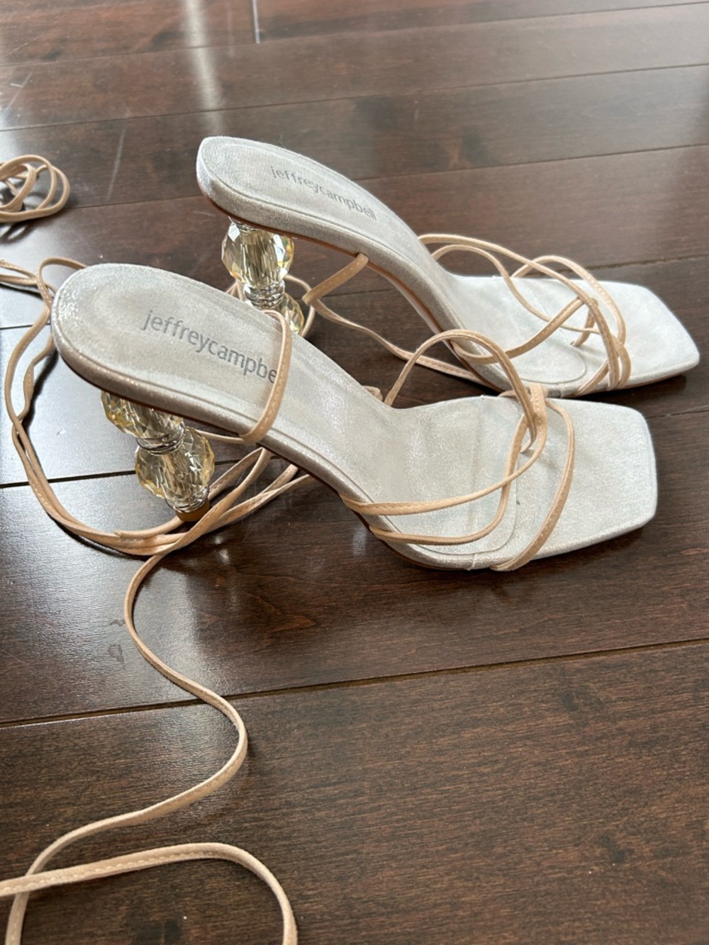 Jeffrey Campbell Bijouxx Strappy Metallic Silver Sandal with Nude Suede Straps - Picture 4 of 9